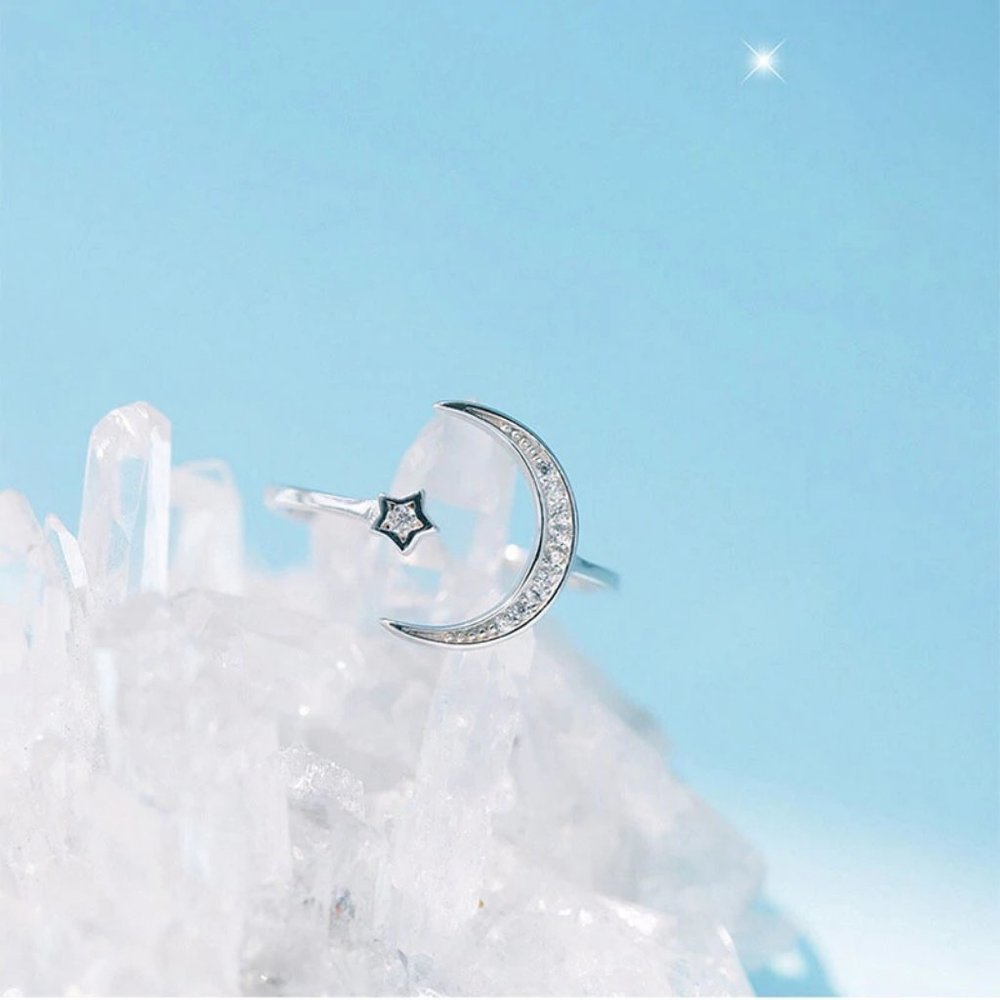 NEW 925 Sterling Silver Moon Star Adjustable Ring - Picture 2 of 8